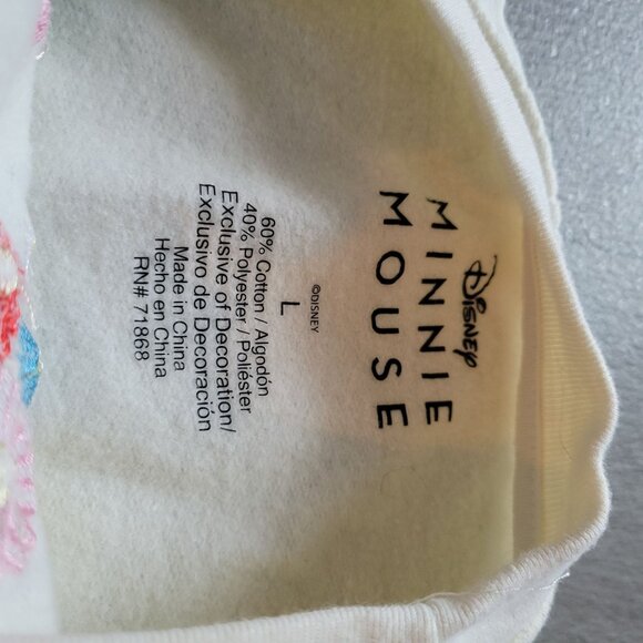 Disney Minnie Mouse Womens Crewneck Sweatshirt W/ Floral Embroidery Graphic Ivor - Picture 5 of 7